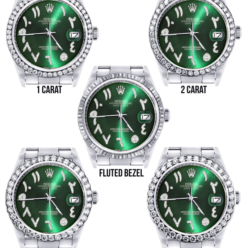 Diamond Mens Rolex Datejust Watch 16200 | 36Mm | Green Arabic Diamond Dial | Oyster Band