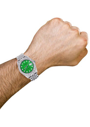 Iced Out Rolex Datejust 36 MM | Stainless Steel | 16.5 Carats of Diamonds | Green Diamond Dial | Jubilee Band | Model 116200