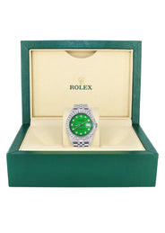 Iced Out Rolex Datejust 36 MM | Stainless Steel | 16.5 Carats of Diamonds | Green Diamond Dial | Jubilee Band | Model 116200