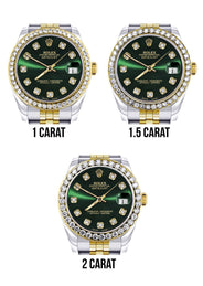 Diamond Gold Rolex Watch | 68273 |Diamond Bezel | 31MM | Green Dial | Jubilee Band