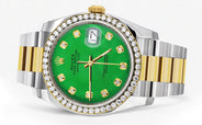 116233 | Diamond Gold Rolex Watch For Men | 36Mm | Green Dial | Oyster Band
