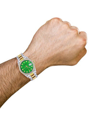 Gold Rolex Datejust Watch 16233 for Men | 36Mm | Green Dial | Oyster Band