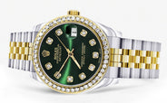 Diamond Gold Rolex Watch | 68273 |Diamond Bezel | 31MM | Green Dial | Jubilee Band