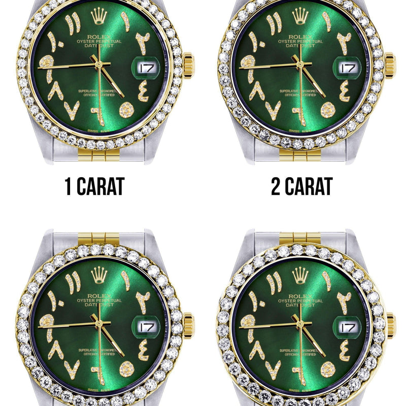 116233 | Hidden Clasp | Gold & Steel Rolex Datejust Watch | 36Mm | Green Arabic Diamond Dial | Jubilee Band