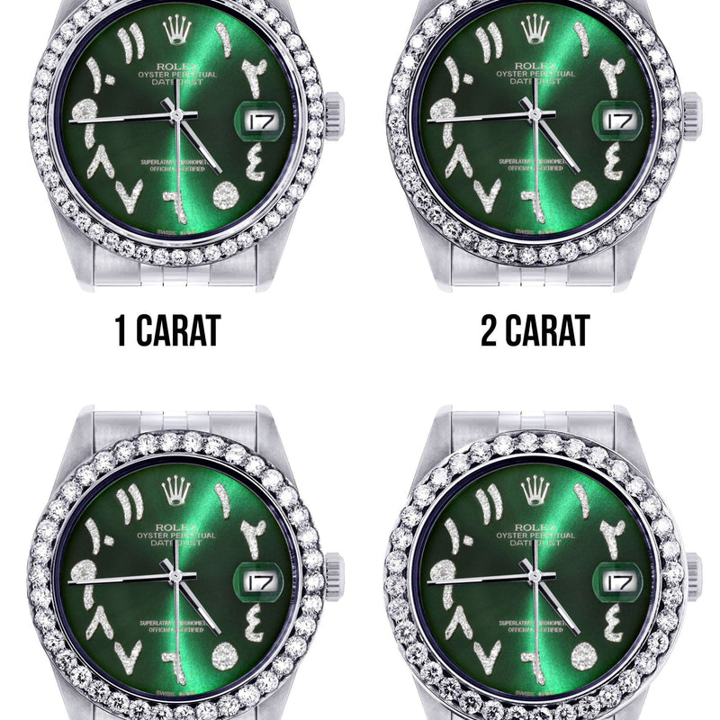 116200 | Hidden Clasp | Diamond Rolex Datejust Watch | 36Mm | Green Arabic Diamond Dial | Jubilee Band