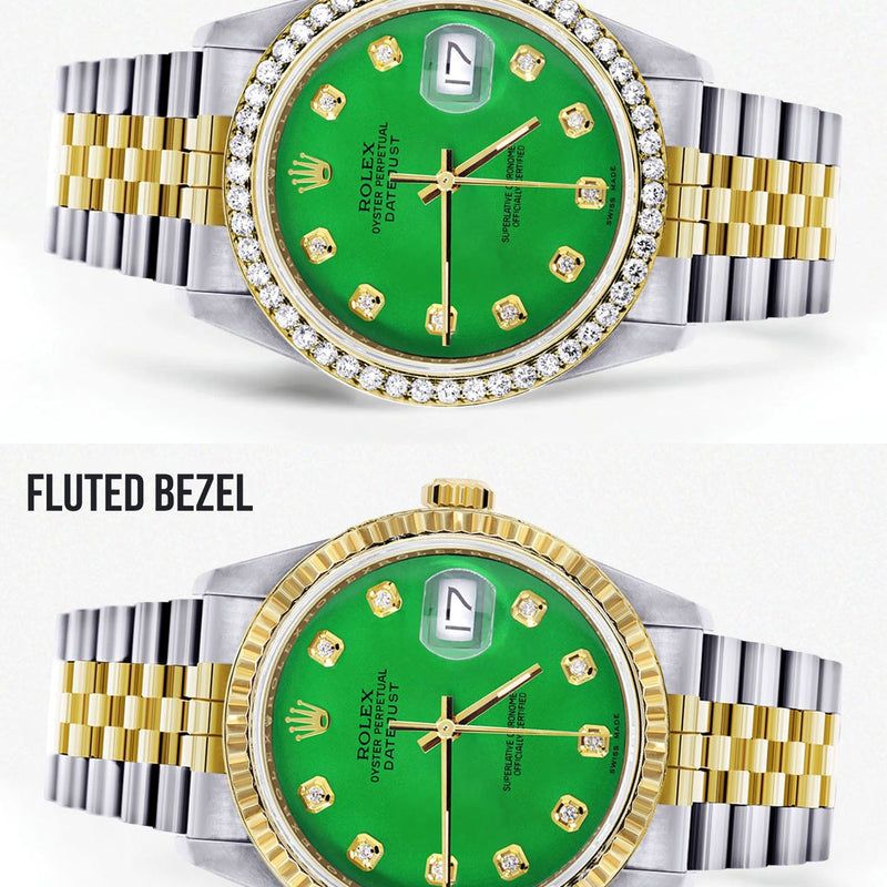 Womens Gold Rolex Datejust Watch 16233 | 36Mm | Green Dial | Jubilee Band