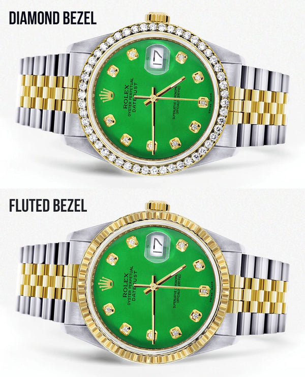 Womens Gold Rolex Datejust Watch 16233 | 36Mm | Green Dial | Jubilee Band