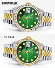 Diamond Rolex Datejust for Men 16233 Two Tone | 36MM | Green Diamond Mother Of Pearl Dial | Jubilee Band