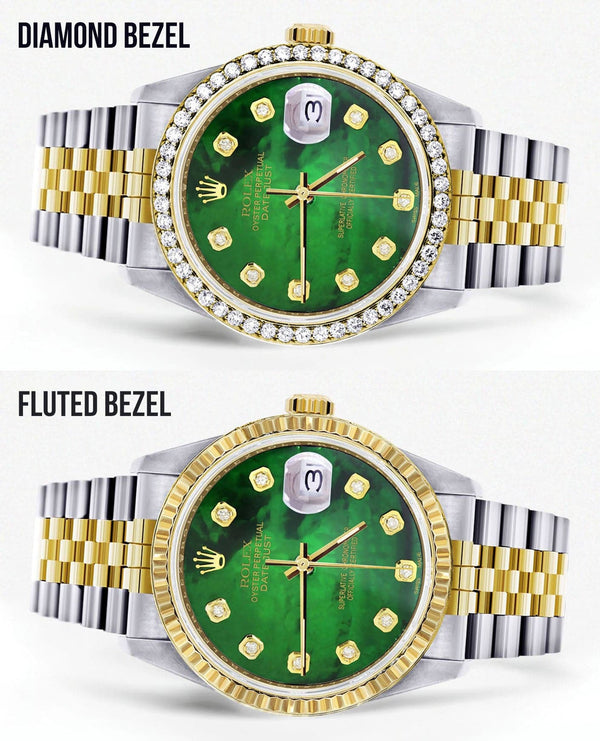 Diamond Rolex Datejust for Men 16233 Two Tone | 36MM | Green Diamond Mother Of Pearl Dial | Jubilee Band