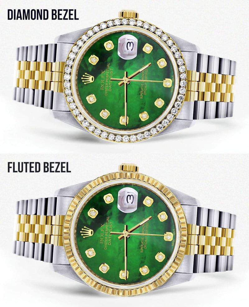 Diamond Rolex Datejust for Men 16233 Two Tone | 36MM | Green Diamond Mother Of Pearl Dial | Jubilee Band