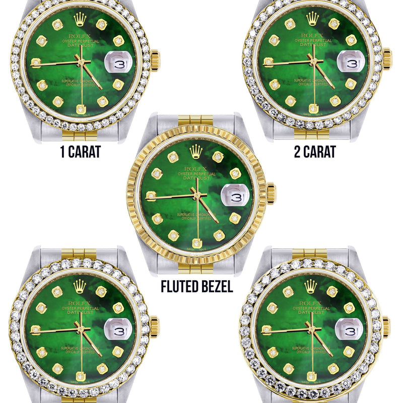 Diamond Rolex Datejust for Men 16233 Two Tone | 36MM | Green Diamond Mother Of Pearl Dial | Jubilee Band