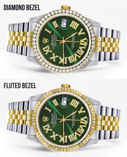 Gold & Steel Rolex Datejust Watch 16233 for Men | 36Mm | Green Roman Dial | Jubilee Band