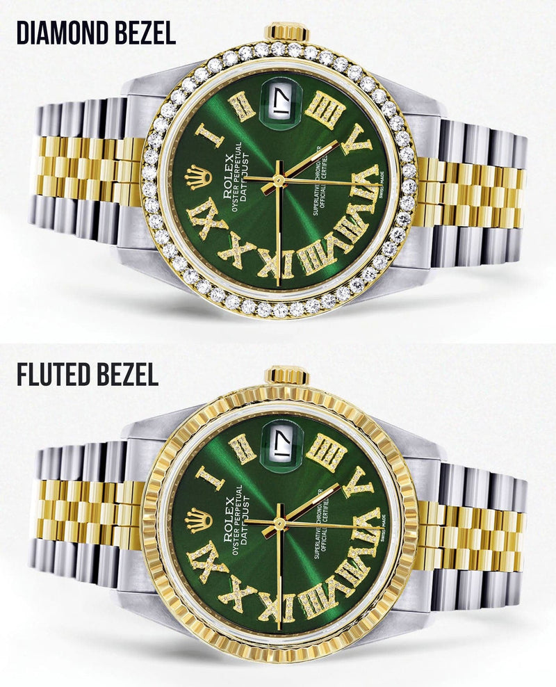 Gold & Steel Rolex Datejust Watch 16233 for Men | 36Mm | Green Roman Dial | Jubilee Band