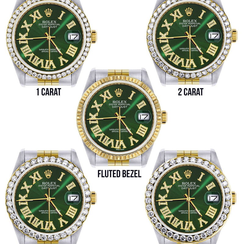 Gold & Steel Rolex Datejust Watch 16233 for Men | 36Mm | Green Roman Dial | Jubilee Band