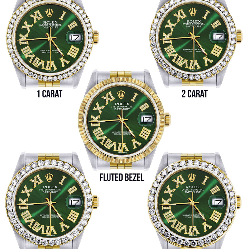 Womens Rolex Datejust Watch 16233 | 36Mm | Green Roman Dial | Jubilee Band
