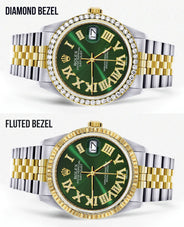 Womens Rolex Datejust Watch 16233 | 36Mm | Green Roman Dial | Jubilee Band