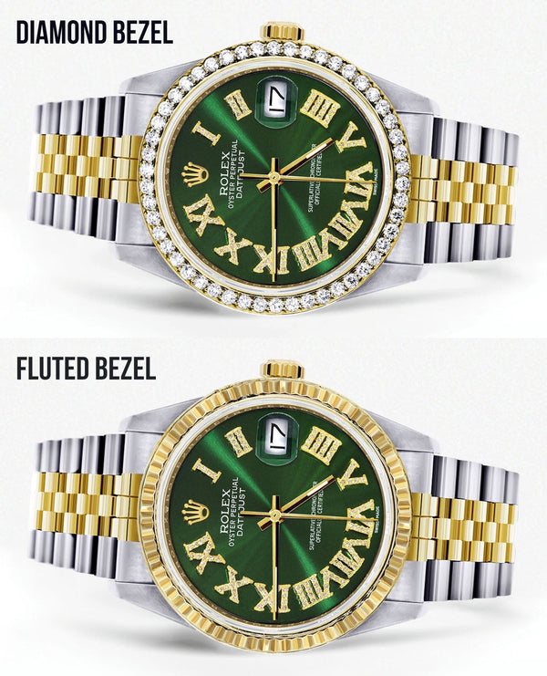 Womens Rolex Datejust Watch 16233 | 36Mm | Green Roman Dial | Jubilee Band