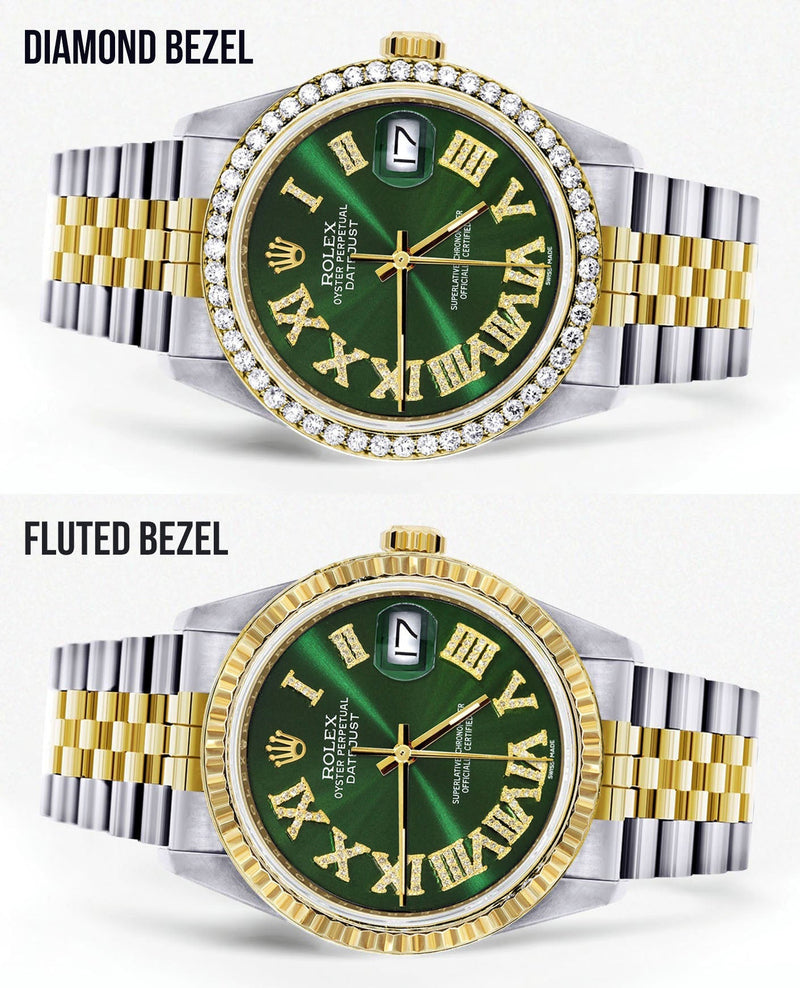 Womens Rolex Datejust Watch 16233 | 36Mm | Green Roman Dial | Jubilee Band