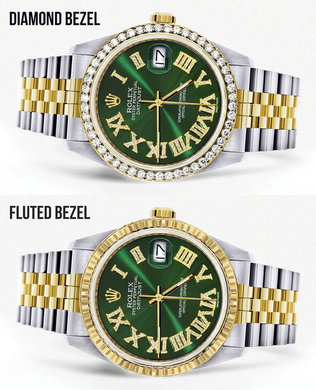 Womens Rolex Datejust Watch 16233 | 36Mm | Green Roman Dial | Jubilee Band