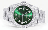 Iced Out Rolex Datejust 36 MM | Stainless Steel | 16.5 Carats of Diamonds | Green Arabic Diamond Dial | Oyster Band | Model 116200