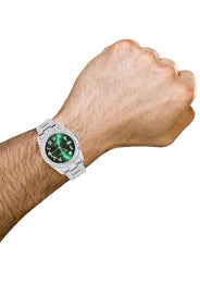 Iced Out Rolex Datejust 36 MM | Stainless Steel | 16.5 Carats of Diamonds | Green Arabic Diamond Dial | Oyster Band | Model 116200