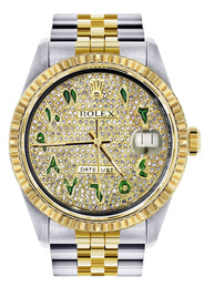 Mens Rolex Datejust Watch 16233 Two Tone | Fluted Bezel | 36Mm | Diamond Green Arabic Numeral | Jubilee Band