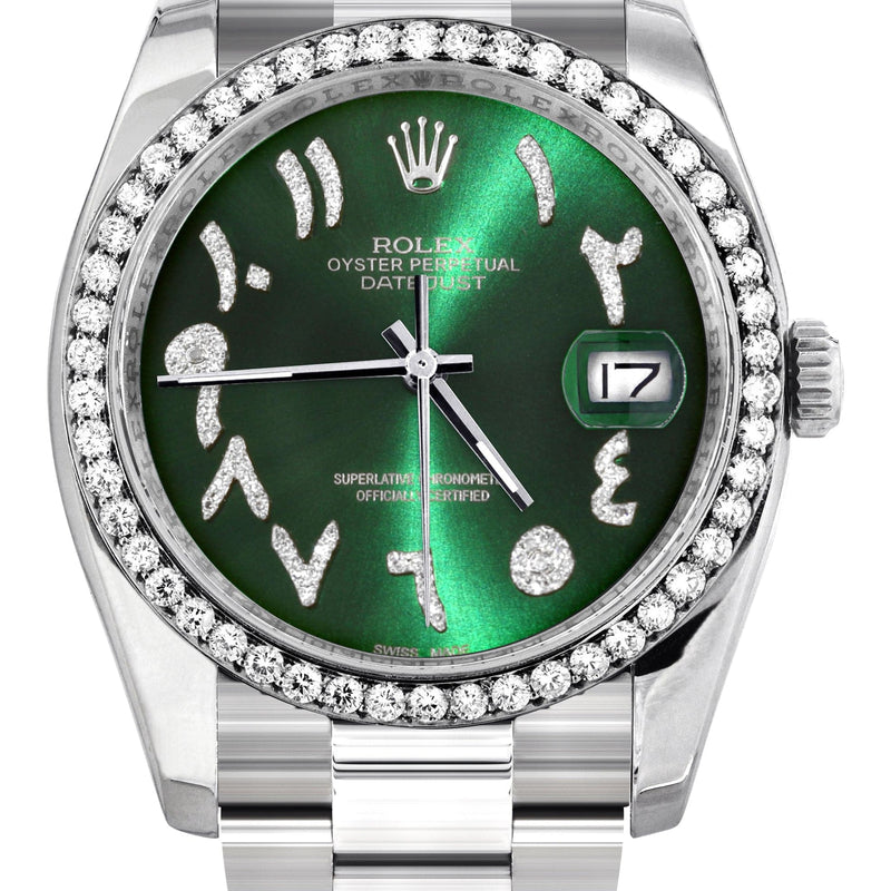 116200 | Rolex Datejust Watch | 36Mm | Green Arabic Diamond Dial | Oyster Band
