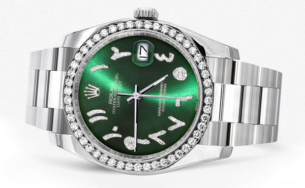 116200 | Rolex Datejust Watch | 36Mm | Green Arabic Diamond Dial | Oyster Band