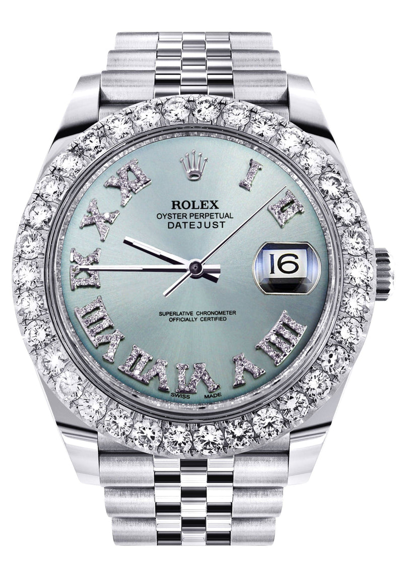 Rolex Datejust 41 Watch | 41 MM | Custom Turquoise Roman Diamond Dial | Jubilee Band