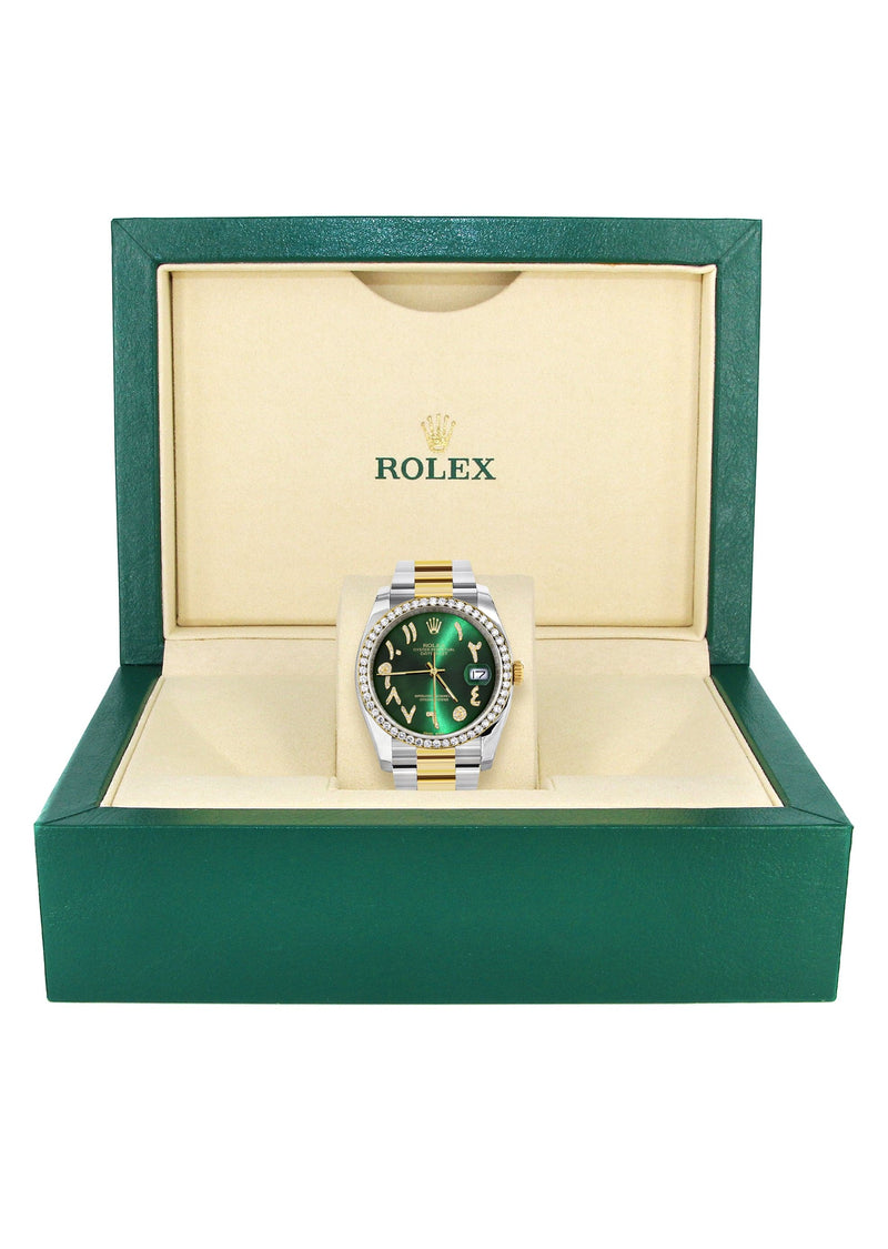 116233 | Gold & Steel Rolex Datejust Watch | 36Mm | Green Arabic Diamond Dial | Oyster Band
