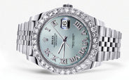 Rolex Datejust 41 Watch | 41 MM | Custom Turquoise Roman Diamond Dial | Jubilee Band
