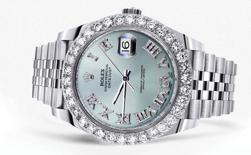 Rolex Datejust 41 Watch | 41 MM | Custom Turquoise Roman Diamond Dial | Jubilee Band
