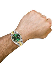 116233 | Gold & Steel Rolex Datejust Watch | 36Mm | Green Arabic Diamond Dial | Oyster Band