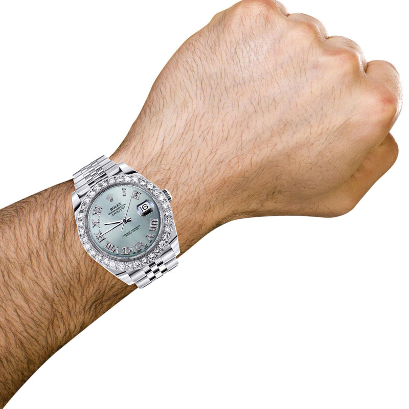 Rolex Datejust 41 Watch | 41 MM | Custom Turquoise Roman Diamond Dial | Jubilee Band