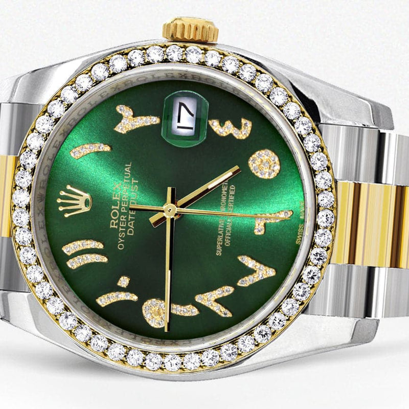 116233 | Gold & Steel Rolex Datejust Watch | 36Mm | Green Arabic Diamond Dial | Oyster Band