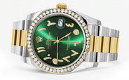 116233 | Gold & Steel Rolex Datejust Watch | 36Mm | Green Arabic Diamond Dial | Oyster Band