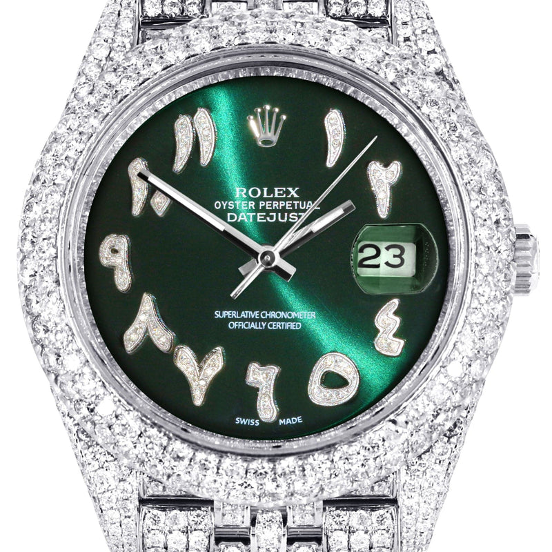 Diamond Iced Out Rolex Datejust 41 | 25 Carats Of Diamonds | Custom Green Arabic Numeral Diamond Dial | Two Row | Jubilee Band