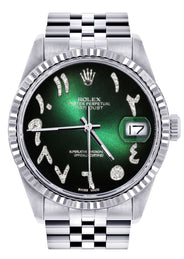 Womens Rolex Datejust Watch 16200 | Fluted Bezel | 36Mm | Green Black Arabic Dial | Fluted Bezel | Jubilee Band