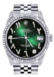 Mens Rolex Datejust Watch 16200 | Fluted Bezel | 36Mm | Green Black Arabic Dial | Jubilee Band