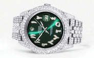 Womens Diamond Iced Out Rolex Datejust 41 | 25 Carats Of Diamonds | Custom Green Arabic Numeral Diamond Dial | Two Row | Jubilee Band