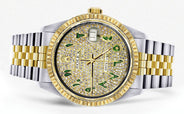 Mens Rolex Datejust Watch 16233 Two Tone | Fluted Bezel | 36Mm | Diamond Green Arabic Numeral | Jubilee Band