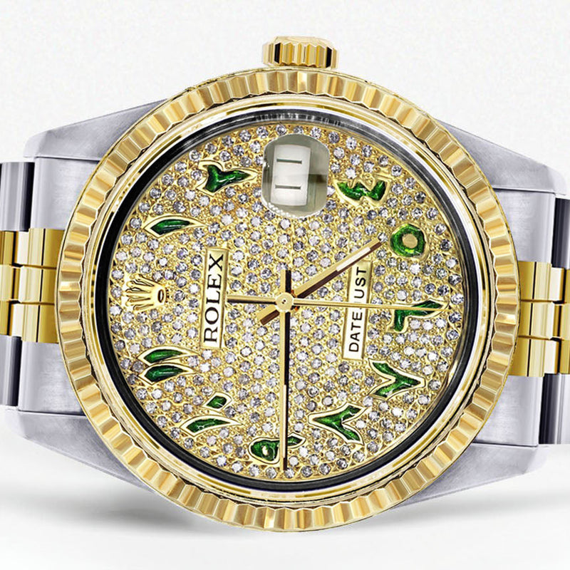 Womens Rolex Datejust Watch 16233 Two Tone | 36Mm | Diamond Green Arabic Numeral | Fluted Bezel | Jubilee Band