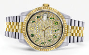 Womens Rolex Datejust Watch 16233 Two Tone | 36Mm | Diamond Green Arabic Numeral | Fluted Bezel | Jubilee Band