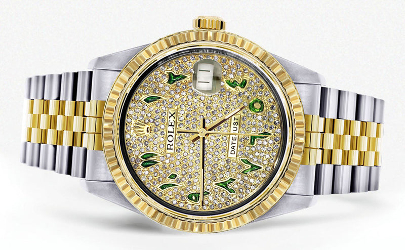 Womens Rolex Datejust Watch 16233 Two Tone | 36Mm | Diamond Green Arabic Numeral | Fluted Bezel | Jubilee Band