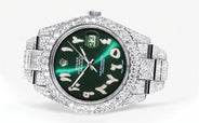 Diamond Iced Out Rolex Datejust 41 | 25 Carats Of Diamonds | Custom Green Arabic Numeral Diamond Dial | Two Row | Oyster Band