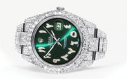 Womens Diamond Iced Out Rolex Datejust 41 | 25 Carats Of Diamonds | Custom Green Arabic Numeral Diamond Dial | Two Row | Oyster Band