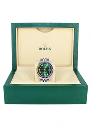 Diamond Gold Rolex Watch For Men 16200 | 36Mm | Rainbow Sapphire Bezel | Green Arabic Numeral Dial | Jubilee Band