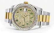 116233 | Diamond Gold Rolex Watch For Men | 36MM | Green Arabic Diamond Dial | Oyster Band