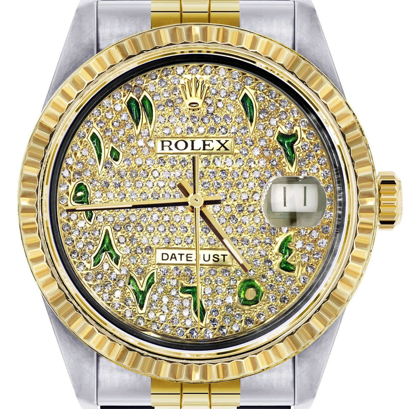 Womens Rolex Datejust Watch 16233 Two Tone | 36Mm | Diamond Green Arabic Numeral | Fluted Bezel | Jubilee Band
