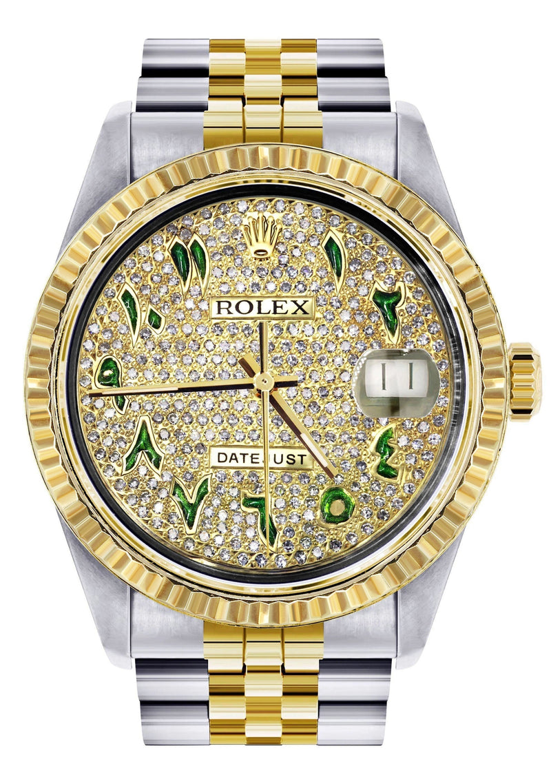 Womens Rolex Datejust Watch 16233 Two Tone | 36Mm | Diamond Green Arabic Numeral | Fluted Bezel | Jubilee Band
